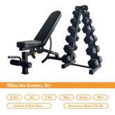 105kg hex dumbbell with rack and bench